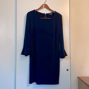 Laundry by Shelli Segal M Navy sheath dress with bell sleeves